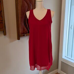 Fiery Sheer Red Lined Casual Cocktail Party Dress Sexy Pleated Peek-a-Boo Back